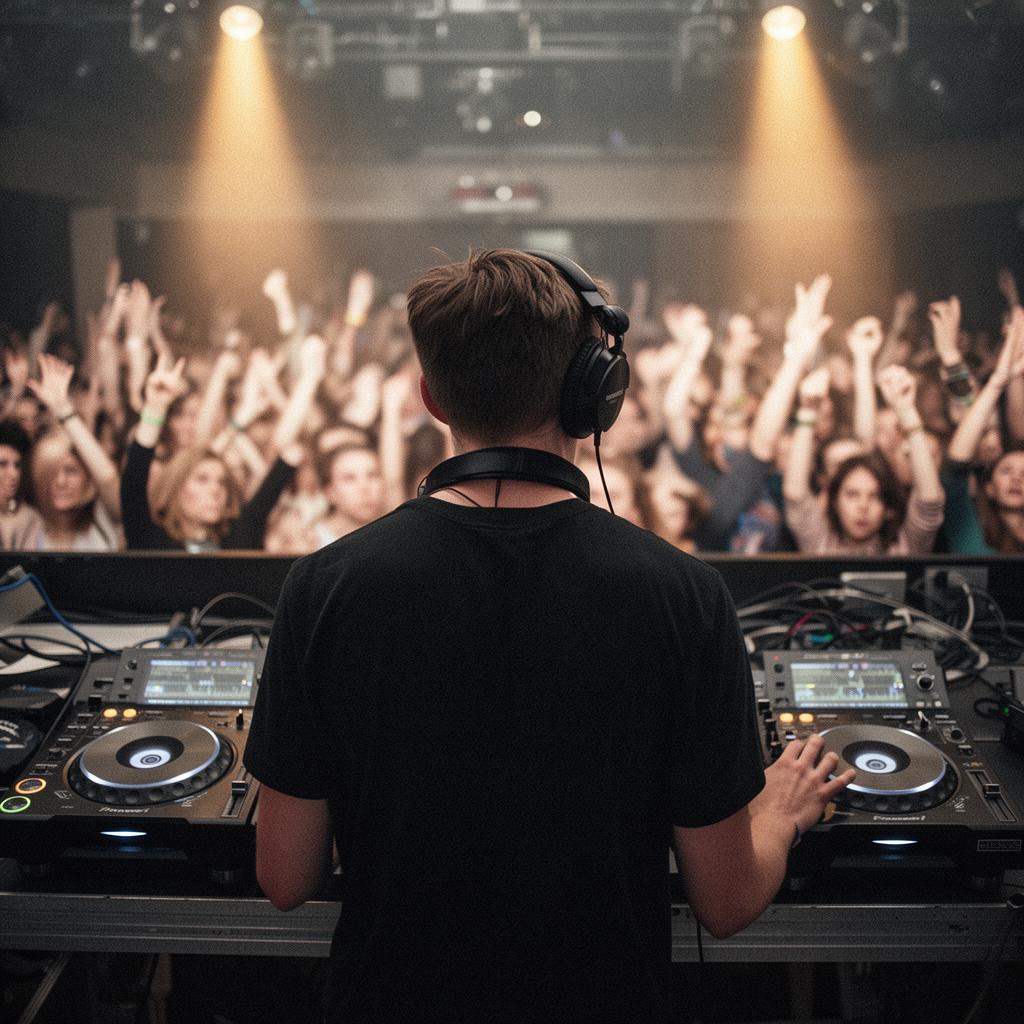 A DJ performing to a cheering crowd